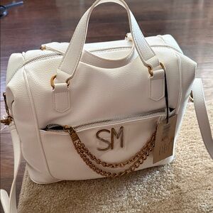 Steve Madden White Satchel with Gold Accents